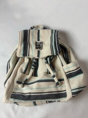 Original Senior Lopez Baja Backpack White Blue Stripe Drawstring Unisex Beach